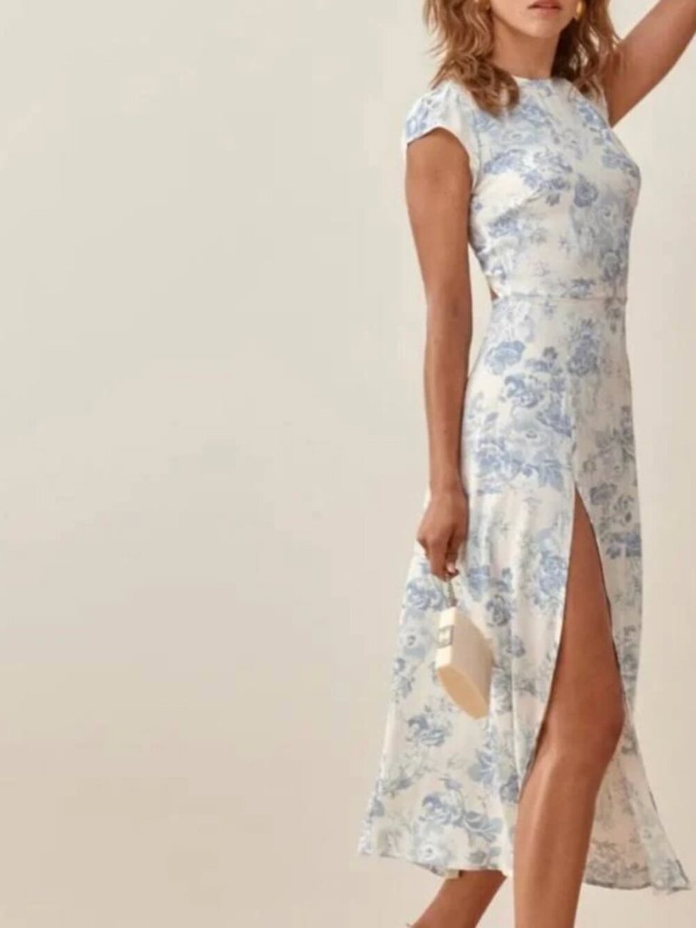 Reformation Gavin Teacup Blue Floral Open Back Midi Dress - Picture 3 of 5